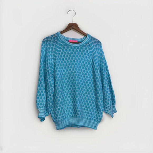 Lilly Pulitzer Corabelle Sweater Wool Blend Blue White Sz L Feminine Coquette - Picture 1 of 4